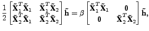 $\displaystyle \frac{1}{2} \begin{bmatrix}\textbf{\~X}_1^T \textbf{\~X}_1 & \tex...
...f{0}\\ \textbf{0} & \textbf{\~X}_2^T \textbf{\~X}_2 \end{bmatrix} \textbf{\~h},$