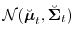 $ \mathcal{N}(\breve {\boldsymbol{\mathbf{\mu}}}_t, \breve {\boldsymbol{\mathbf{\Sigma}}}_t)$